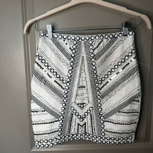 Black and White Sequin Design Stretch Mini Skirt - NWOT